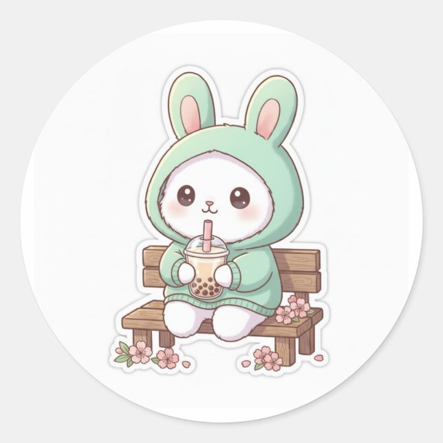Kawaii Bunny Bubble Tea Sticker (Vorderseite)