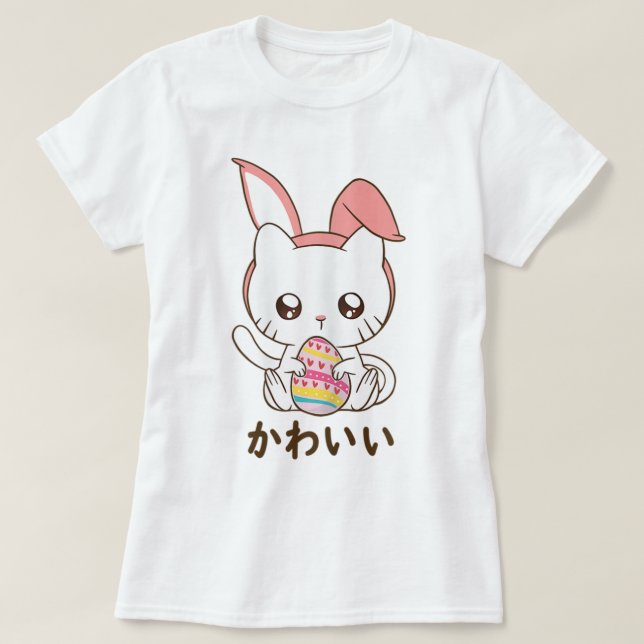 Kawaii Bunny Cat Easter Cute Design T-Shirt (Design vorne)