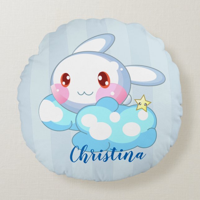Kawaii Bunny, Cloud & Star Custom Rundes Kissen (Vorderseite)