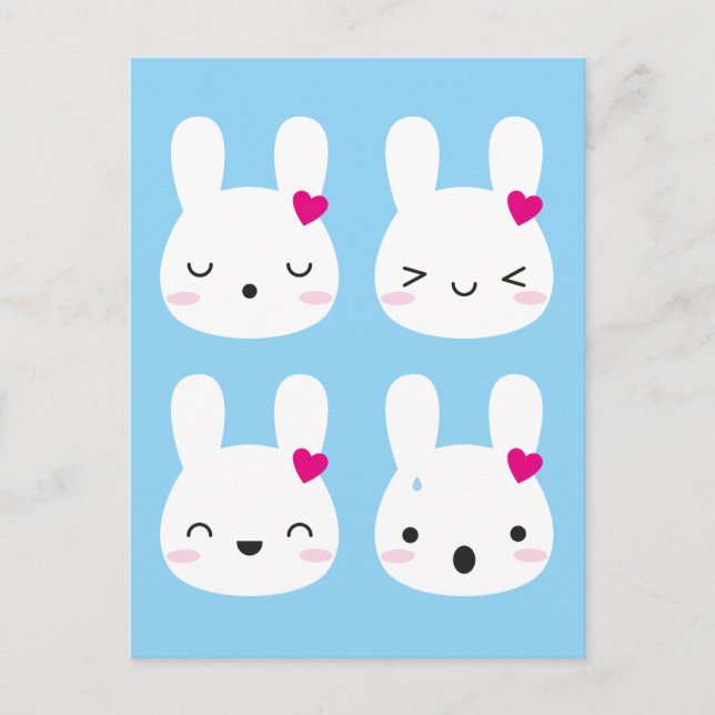 Kawaii Bunny Emotions Postkarte (Vorderseite)