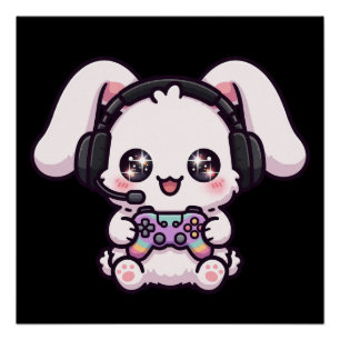 Kawaii Bunny Gamer Kopfhörer Poster