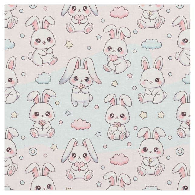 Kawaii Bunny Happy Rabbit Stoff (Nahaufnahme)
