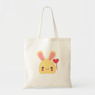 Kawaii Bunny Rabbit Face mit Herz am Stick Tragetasche