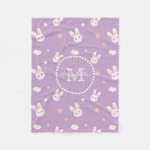 Kawaii Bunny Rabbit Pastel Lila Muster Monogram Fleecedecke