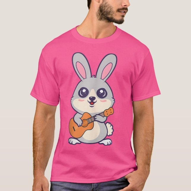 Kawaii Bunny Rabbits spielen Acoustic Gitarre Cart T-Shirt (Vorderseite)