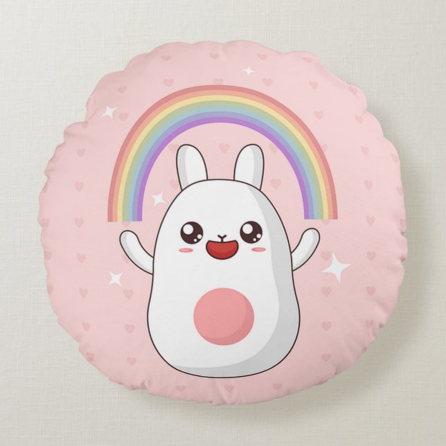 Kawaii Bunny Rundes Kissen (Vorderseite)