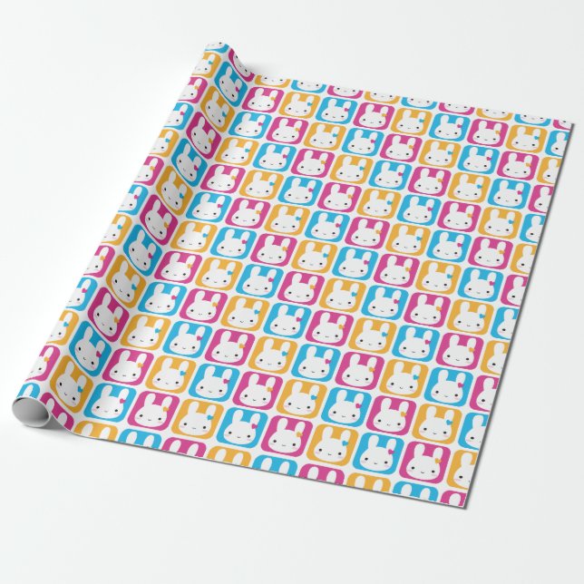 Kawaii Bunny Squares Geschenkpapier (Ungerollt)