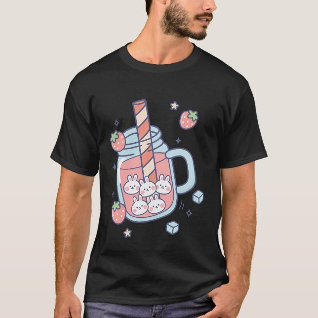 Kawaii Bunny Strawberry Drink T-Shirt (Vorderseite)
