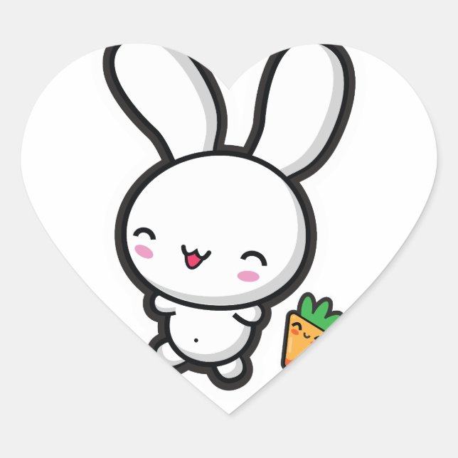Kawaii Bunny und Carrot Herz-Aufkleber (Vorderseite)
