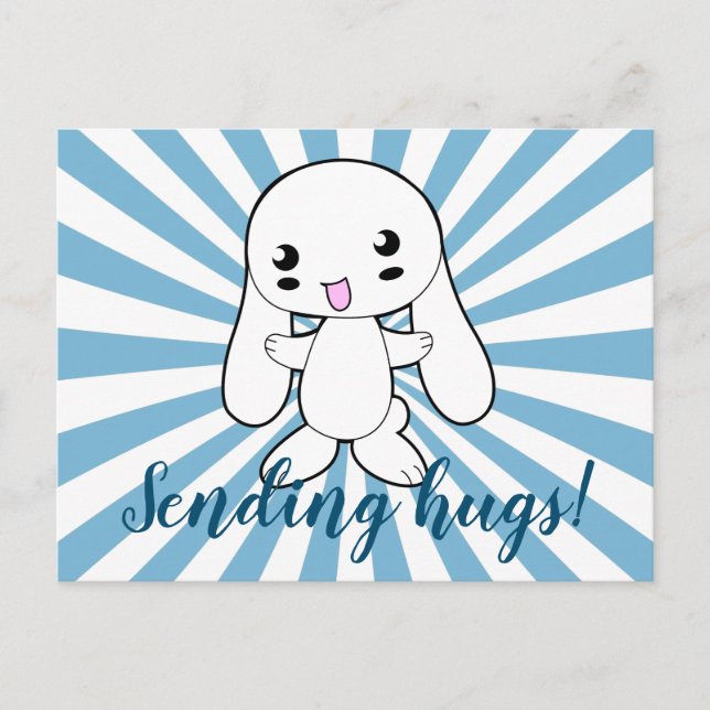 Kawaii Bunny's Hug Custom Postkarte (Vorderseite)
