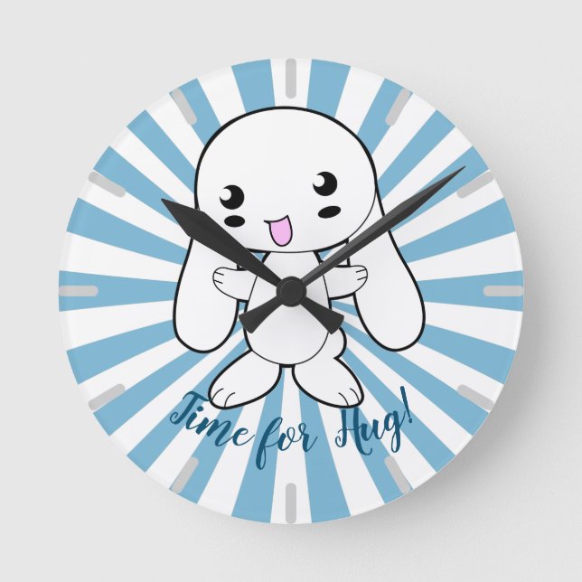 Kawaii Bunny's Hug Custom Runde Wanduhr (Vorderseite)