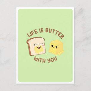 Kawaii-Butter-Brot-Lebensmittel-Wortspiel-Liebes-F Postkarte