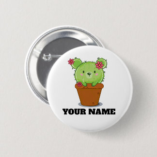 Kawaii Cactus Bear in Flower Pot Button Badge