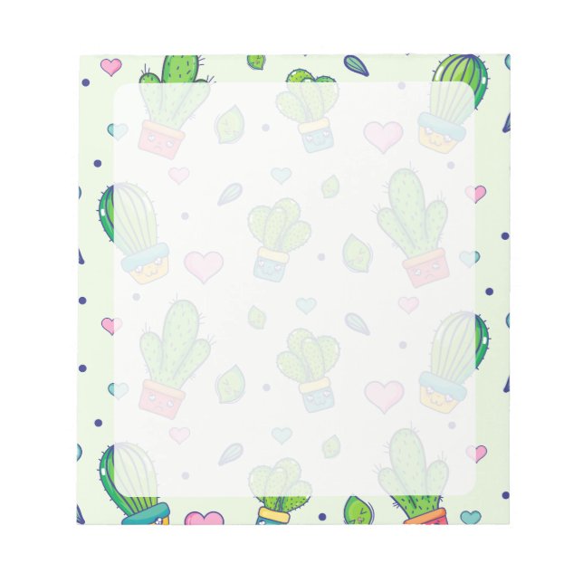 Kawaii Cactus & Hearts Notepad Notizblock (Vorderseite)