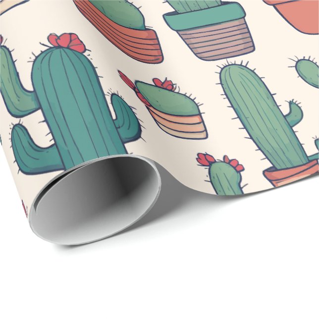 Kawaii Cactus Pattern Design Geschenkpapier (Rolleneckpunkt)
