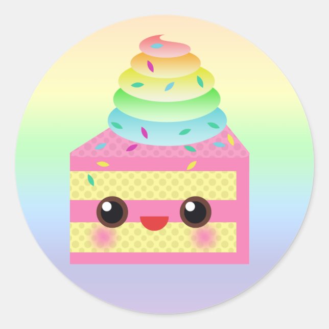 Kawaii Cake Pink Rainbow Sprinkles Fun Dessert Runder Aufkleber (Vorderseite)