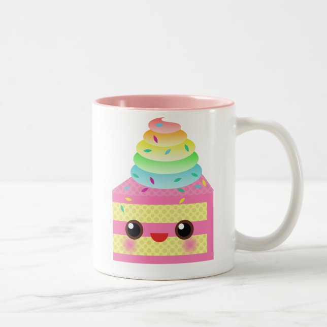 Kawaii Cake Pink Rainbow Sprinkles Fun Dessert Zweifarbige Tasse (Rechts)