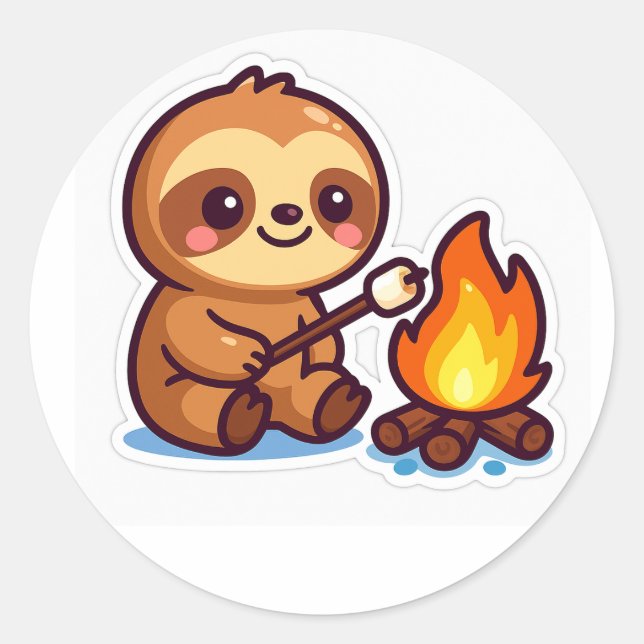 Kawaii Campfire Sloth Sticker (Vorderseite)
