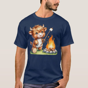 Kawaii Camping Highland Cow Roasting Marshmallows T-Shirt