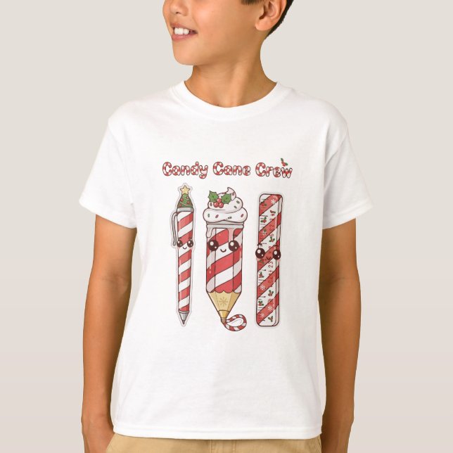 Kawaii Candy Cane Crew | Niedliche Weihnachtsschul T-Shirt (Vorderseite)