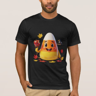 Kawaii Candy Corn mit Karamellapfel und Herbstlaub T-Shirt