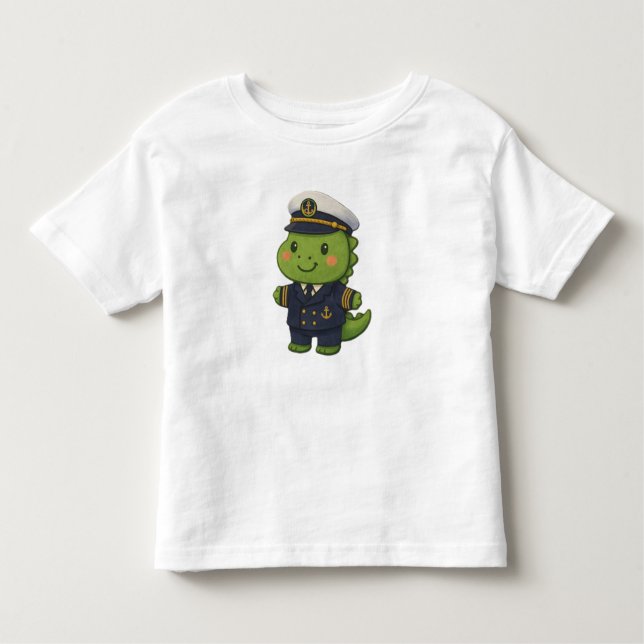 Kawaii Captain Dinosaur – Cute Dino Jobs Kleinkind T-shirt (Vorderseite)