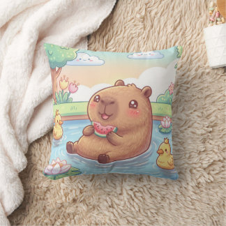 Kawaii Capy in einem Teich Kissen