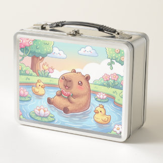Kawaii Capy in einem Teich Metall Brotdose