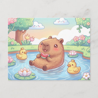 Kawaii Capy in einem Teich Postkarte