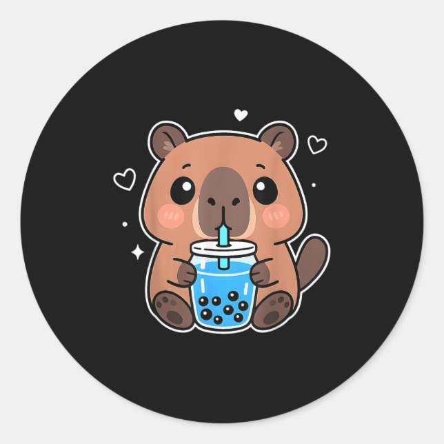 Kawaii Capybara Boba Drink Japanisch Niedliche Ani Runder Aufkleber (Vorderseite)