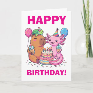 Kawaii Capybara und Axolotl Geburtstagsfeier Karte