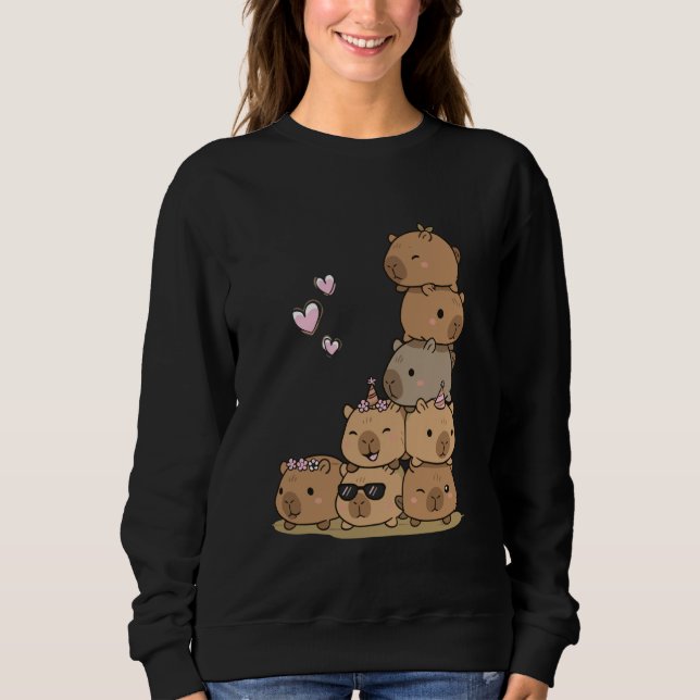 Kawaii Capybaras Stack Cute Cuddle Crew Sweatshirt (Vorderseite)