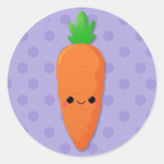 Kawaii Carrot auf Lila Polka Dots Runder Aufkleber