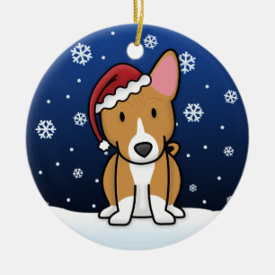 Kawaii Cartoon Basenji Weihnachten Keramikornament