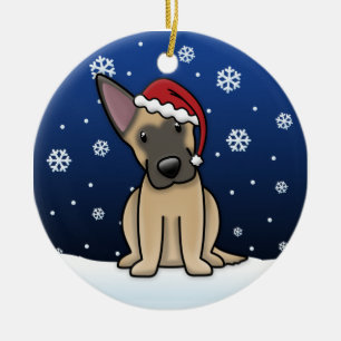 Kawaii Cartoon-Belgier Malinois Weihnachten Keramikornament