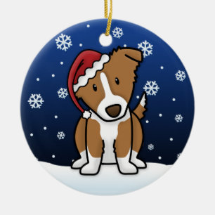 Kawaii Cartoon-Brown-Grenzcollie-Weihnachten Keramik Ornament