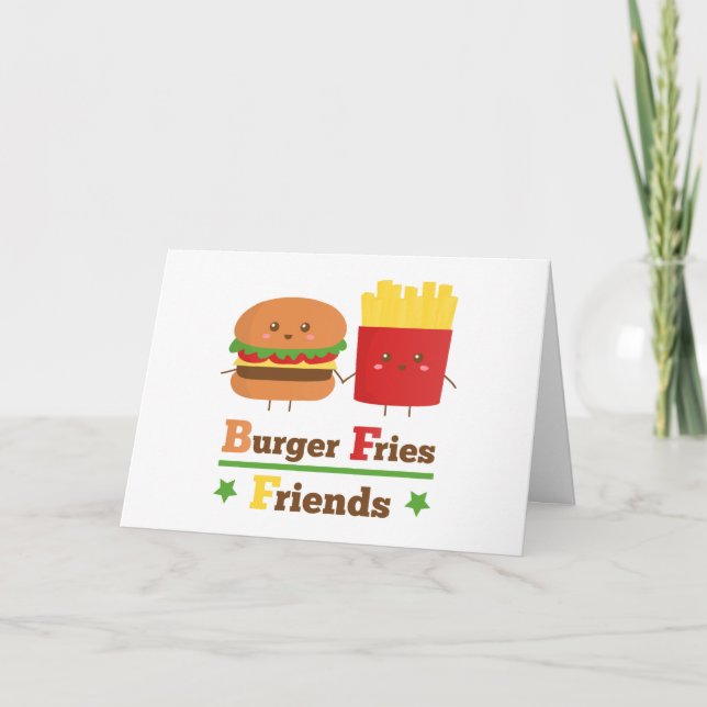 Kawaii Cartoon Burger Fries Friends BESTE FREUNDIN Karte (Vorderseite)