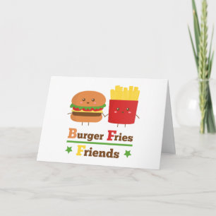 Kawaii Cartoon Burger Pommes Frites Freunde BFF Karte