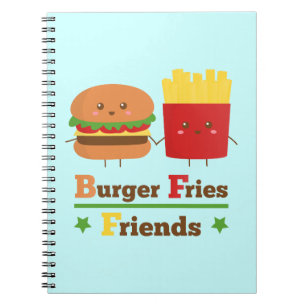Kawaii Cartoon Burger Pommes Frites Freunde BFF Notizblock