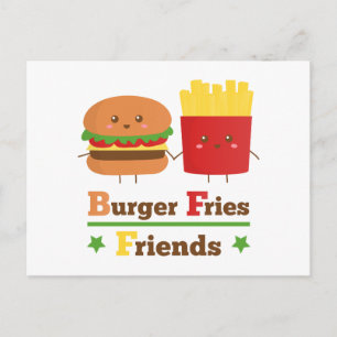 Kawaii Cartoon Burger Pommes Frites Freunde BFF Postkarte