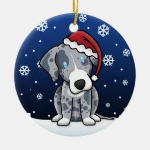 Kawaii Cartoon Catahoula Leopard-Hundeweihnachten Keramik Ornament