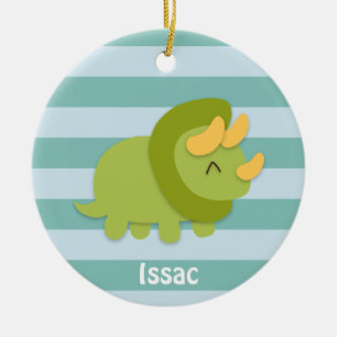 Kawaii Cartoon des grünen und gelben Triceratops Keramikornament
