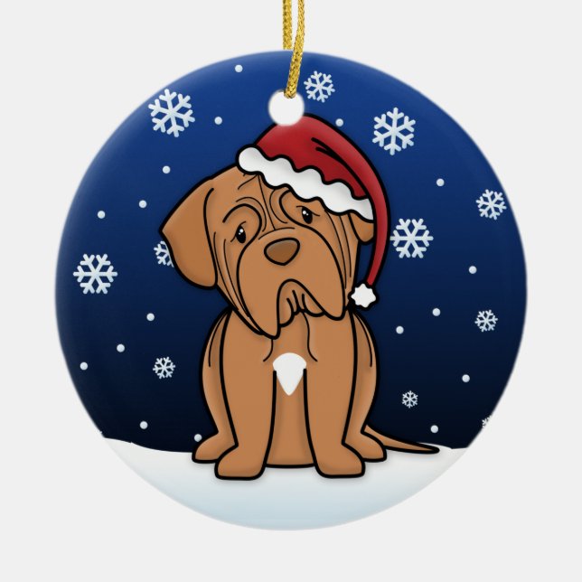 Kawaii Cartoon Dogue de Bordeaux Christmas Keramikornament (Vorne)