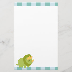 Kawaii-Cartoon eines grünen und gelben Triceratops Briefpapier