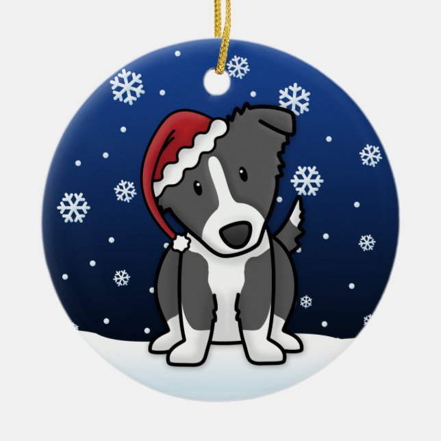 Kawaii Cartoon-Grenzcollie-Weihnachten Keramikornament (Vorne)