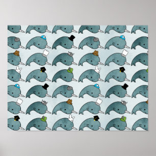 Kawaii Cartoon Grunge Narwhals mit Hut Poster