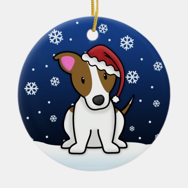 Kawaii Cartoon-Jack-Russell-Terrier-Weihnachten Keramikornament (Vorne)