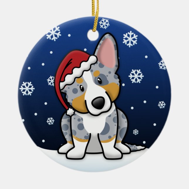 Kawaii Cartoon Merle Wolljacken-WaliserCorgi Keramikornament (Vorne)