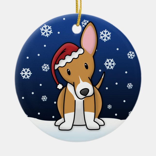 Kawaii Cartoon-Portugiese Podengo Weihnachten Keramikornament (Vorne)