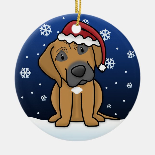Kawaii Cartoon Rhodesian Ridgeback Weihnachten Keramikornament (Vorne)